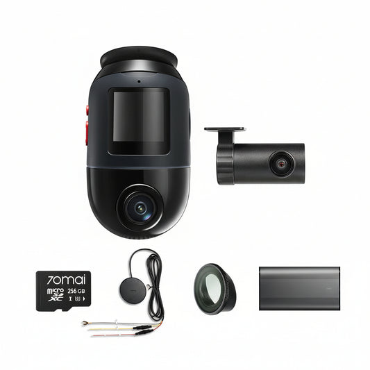 Pacchetto Omni 4K: telecamera anteriore + telecamera posteriore + scheda di memoria + kit di installazione fissa + filtro CPL + batteria