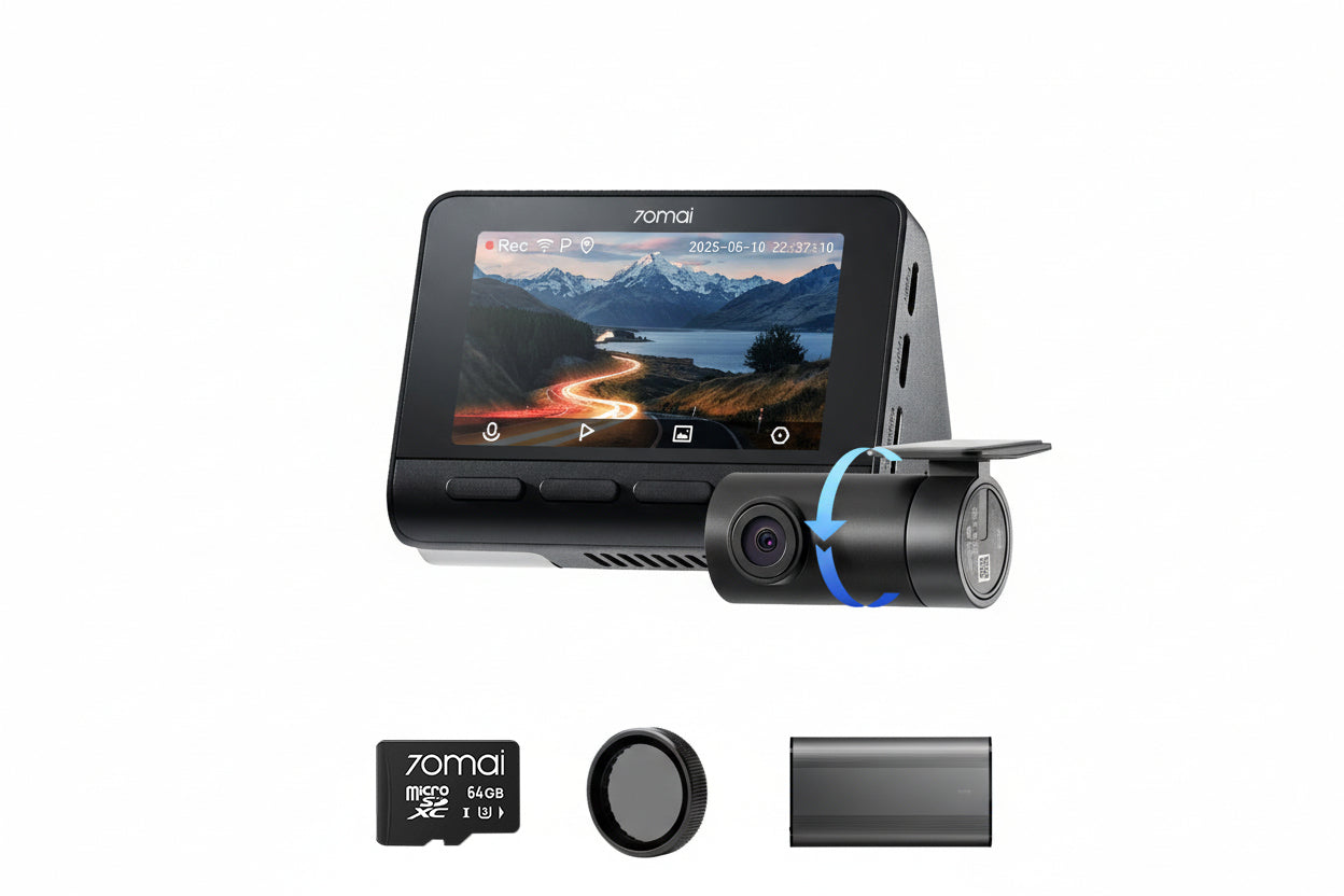 Pacchetto 4K A800SE: telecamera anteriore + telecamera posteriore + scheda di memoria + filtro CPL + batteria + kit di installazione fissa