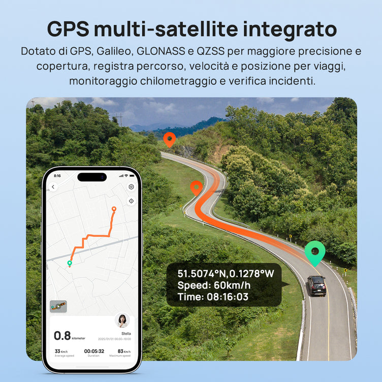70mai Dash Cam A410 2.5K HDR Dual con GPS, registrazione di emergenza, sensore G, controllo tramite app e design compatto