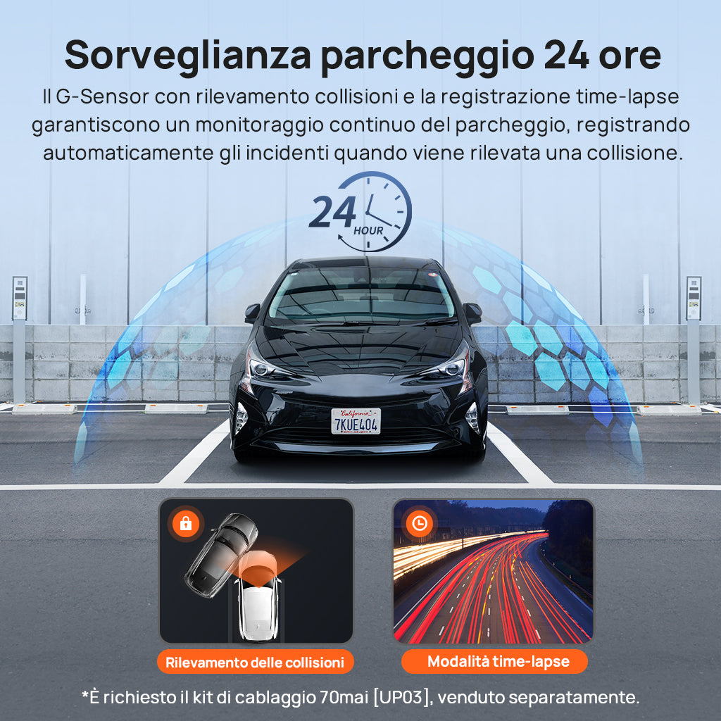 70mai Dash Cam A410 2.5K HDR Dual con GPS, registrazione di emergenza, sensore G, controllo tramite app e design compatto