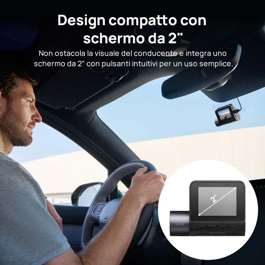 70mai Dash Cam A410 2.5K HDR Dual con GPS, registrazione di emergenza, sensore G, controllo tramite app e design compatto