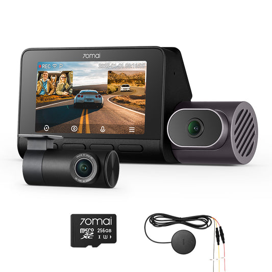 Configurazione professionale a 3 canali: telecamera anteriore 4K T800 + telecamera posteriore + scheda di memoria + kit di installazione fissa
