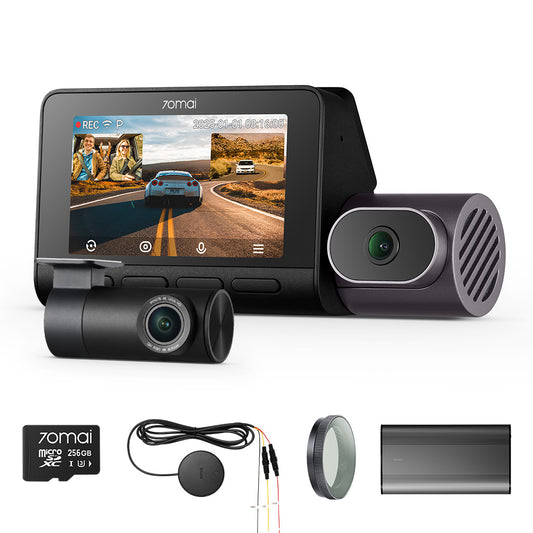 Pacchetto 4K T800: telecamera anteriore + telecamera posteriore + scheda di memoria + kit di installazione fissa + filtro CPL + batteria