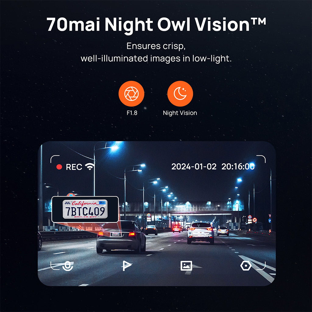 70mai Dash Cam M500 2.7K HDR Night Vision 170° FOV Driving Assistant